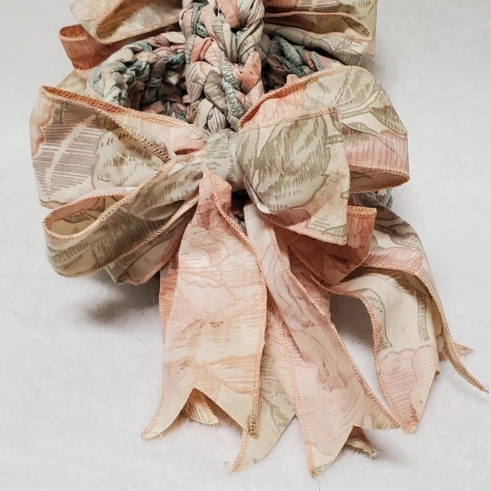 VINTAGE 70s Christmas Floral Ribbon Crochet Braided Large Side Bow Mini Baskets